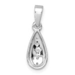Sterling Silver Rhodium-plated Polished and Grooved White CZ Tear Drop Pendant - Image 3