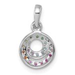 Sterling Silver Rhodium-plated Polished Rainbow CZ Double Circle Pendant - Image 3