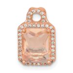 Sterling Silver Rose-tone Polished Pink Glass Stone and CZ Halo Chain Slide Pendant