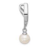 Sterling Silver Rhodium-plated Polished CZ and 6-7mm Freshwater Cultured Pearl Dangle Chain Slide Pendant - Image 2