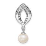 Sterling Silver Rhodium-plated Polished CZ and 6-7mm Freshwater Cultured Pearl Dangle Chain Slide Pendant - Image 3