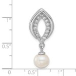 Sterling Silver Rhodium-plated Polished CZ and 6-7mm Freshwater Cultured Pearl Dangle Chain Slide Pendant - Image 4