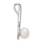 Sterling Silver Rhodium-plated Polished CZ and 6-7mm Freshwater Cultured Pearl Swirl Chain Slide Pendant - Image 2