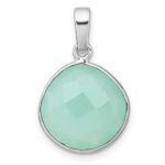 Sterling Silver Rhodium-plated Polished Round Checker-cut Green Chalcedony Pendant