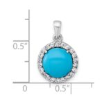 Sterling Silver Rhodium-plated Polished CZ Halo and Reconstituted Turquoise Cabochon Circle Pendant - Image 4
