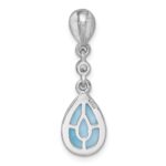 Sterling Silver Rhodium-plated Polished Pear Larimar Cabochon and CZ Teardrop Chain Slide Pendant - Image 3