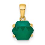Sterling Silver Gold-tone Polished Hexagon Green Chalcedony Pendant