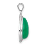 Sterling Silver Rhodium-plated Polished Pear-Shaped Dyed Jade Quartz Cabochon Pendant - Image 2