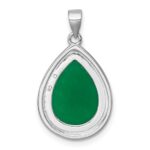Sterling Silver Rhodium-plated Polished Pear-Shaped Dyed Jade Quartz Cabochon Pendant - Image 3