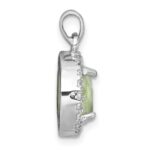 Sterling Silver Rhodium-plated Polished CZ Halo and Faceted Prehnite Circle Pendant - Image 2