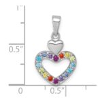 Sterling Silver Rhodium-plated Polished Rainbow CZ Double Heart Pendant - Image 4