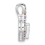 Sterling Silver Rhodium-plated Polished Multi-color Rainbow CZ Heart Halo Chain Slide Pendant - Image 2