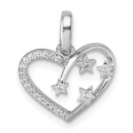 Sterling Silver Rhodium-plated CZ Polished Open Heart with Stars Pendant