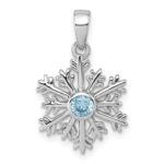 Sterling Silver Rhodium-plated Polished Blue CZ Snowflake Pendant