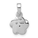 Sterling Silver Rhodium-plated Polished Red CZ Flower Pendant - Image 3