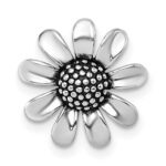 Sterling Silver Rhodium-plated Antiqued Sunflower Chain Slide Pendant