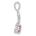 Sterling Silver Rhodium-plated Polished Round Pink and White CZ Awareness Ribbon Pendant - Image 2