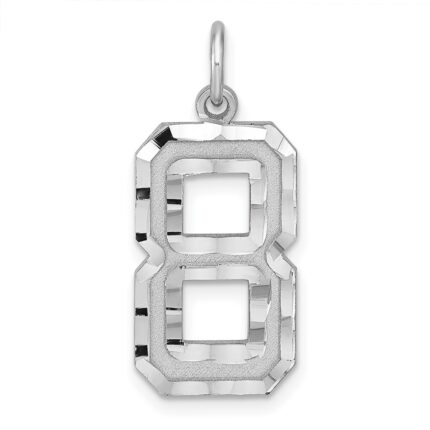 Sterling Silver Rhodium-plated Large Diamond-cut #8 Charm