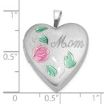 Sterling Silver Rhodium-plated Enameled Flower w/ Mom 20mm Heart Locket - Image 3