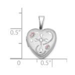 Sterling Silver Rhodium-plated D/C Enameled Floral Cross 12mm Heart Locket - Image 3
