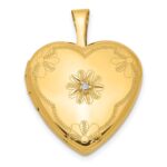 1/20 14K Gold Filled with Diamond Flower Design 15mm Heart Locket