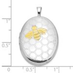 Sterling Silver RH-plated Gold-tone Bee & Honeycomb 26x20mm Oval Locket - Image 3