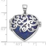 Sterling Silver Rhodium-plated Lapis Lazuli Heart 23mm Locket Pendant - Image 5