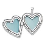 Sterling Silver Rhodium-plated Polished Front/Brushed Back Blue Cross Resin Cameo 20mm Heart Locket - Image 4