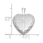 Sterling Silver Rhodium-plated Brushed Diamond-cut Fancy Engraved Cross 13mm Heart Locket - Image 5