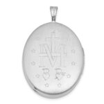 Sterling Silver Rhodium-plated Polished Front/Brushed Back Miraculous Medal 20mm Oval Locket - Image 3