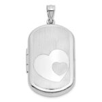 Sterling Silver Rhodium-plated Polished Front/Brushed Back Two Hearts 20mm Rectangle Locket