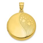 Sterling Silver Gold-plated Polished Front/Brushed Back Paw Print 20mm Round Locket