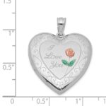 Sterling Silver Rhodium-plated 24mm Enameled Rose with Border Heart Locket - Image 4