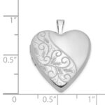 Sterling Silver Rhodium-plated 20mm Swirl & Polished Heart Locket - Image 4