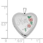 Sterling Silver Rhodium-plated 20mm Enameled Floral Mom Heart Locket - Image 4
