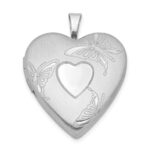 Sterling Silver Rhod-plated 20mm Satin/Polished D/C Butterfly Heart Locket