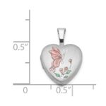 Sterling Silver Rhodium-plated Enamel Butterfly Flowers 12mm Heart Locket - Image 4