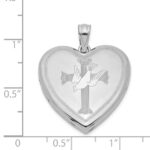 Sterling Silver Rhodium-plated Dove with Cross Heart Locket - Image 4