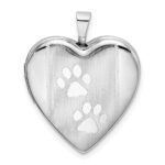 Sterling Silver Rhodium-plated Textured & Polished Paw Prints Heart Locket