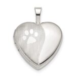 Sterling Silver Rhodium-plated 16mm Paw Print Heart Locket
