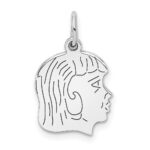 Sterl Silver Rh-plt Engraveable Girl Polished Front/Satin Back Disc Charm