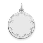 Sterling Silver Rhod-plated Eng. Rnd Polish Front/Satin Back Disc Charm