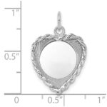 SS Rh-plt Engraveable Heart Polished Front/Satin Back Disc Charm - Image 3