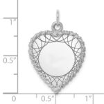 SS Rh-plt Engraveable Heart Polished Front/Satin Back Disc Charm - Image 3