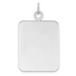 SS Rh-plt Engraveable Rectangle Polished Front/Satin Back Disc Charm
