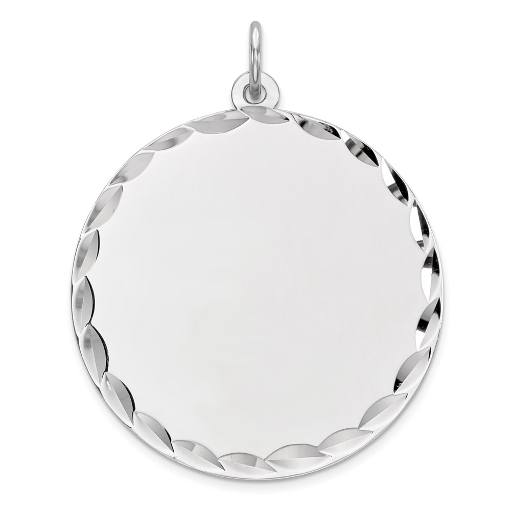QM498-6.jpg Sterling Silver Rhod-plated Eng. Rnd Polish Front/Satin Back Disc Charm - Image 1