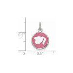 Sterling Silver Rhod-plate Pink Enamel Left Facing Girl Head Disc Charm - Image 3