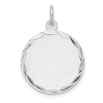 Sterling Silver Rhod-plated Eng. Rnd Polish Front/Back Disc Charm