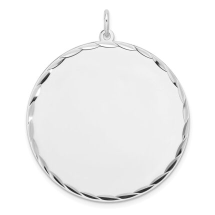 Sterling Silver Rhod-plated Eng. Rnd Polish Front/Satin Back Disc Charm