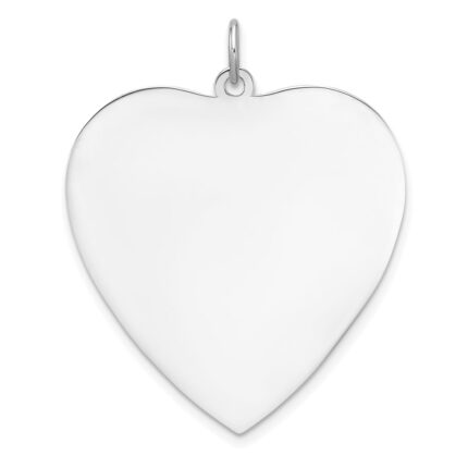 Sterling Silver Rh-plt Engraveable Heart Polished Front/Back Disc Charm